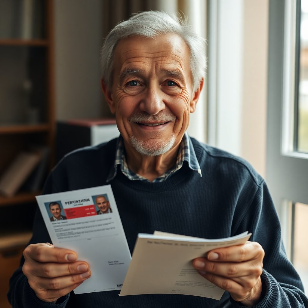 Пенсіонер з пенсійною карткою та документами